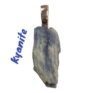 Hand crafted Kyanite small flat stone pendant blue white